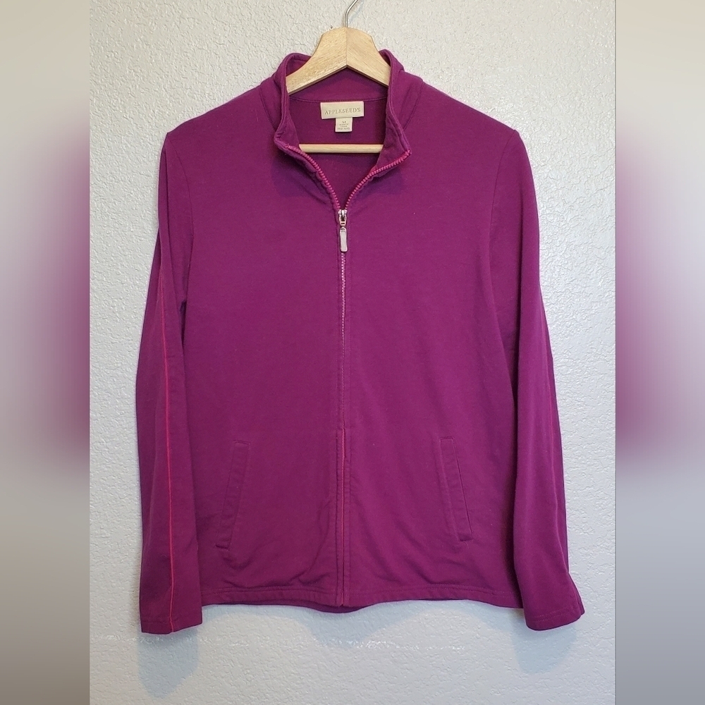 💚5/$25 Appleseed's Purple Zip Up Track Jacket Stretch Cotton Blend Pockets